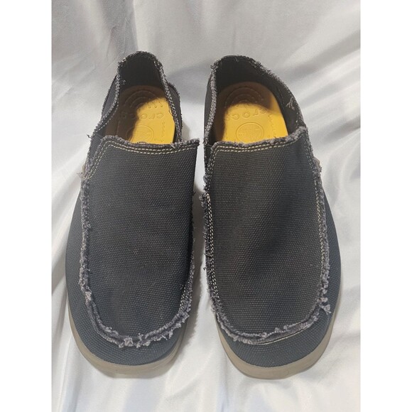 CROCS Santa Cruz Canvas Slip-On Loafer Boat Shoes Black Frayed 10128 Men's Sz 10 - Picture 4 of 13